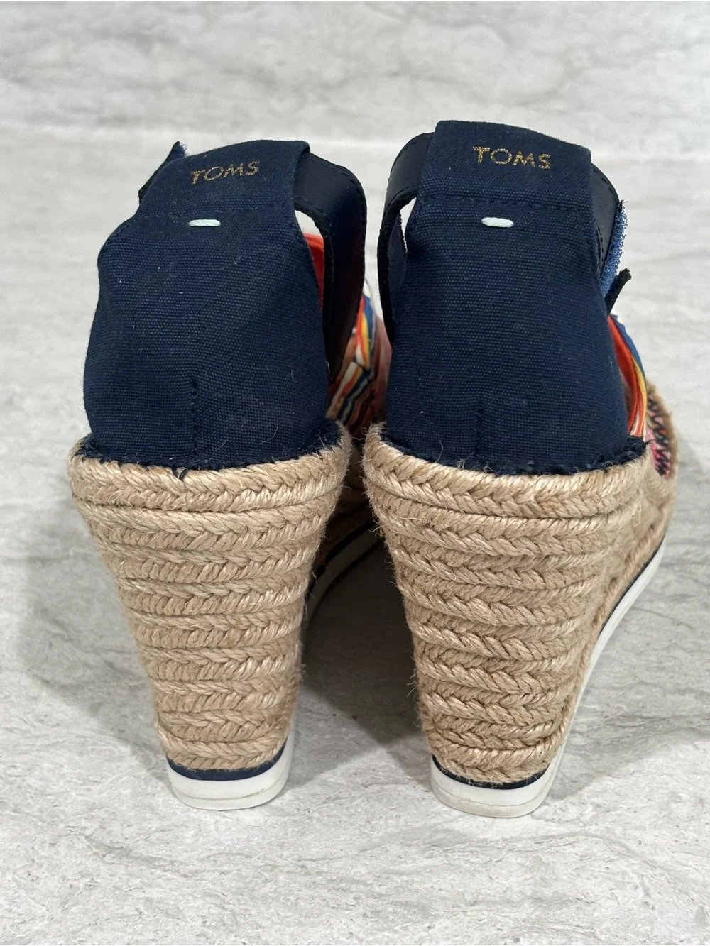 TOMS Multicolor Striped Espadrille Sandals with Navy Ankle Strap
